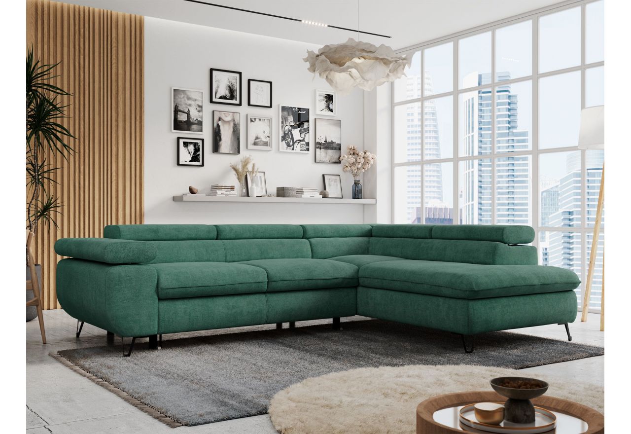 Narożnik PETER L - strona prawa - ciemnozielony, struktura