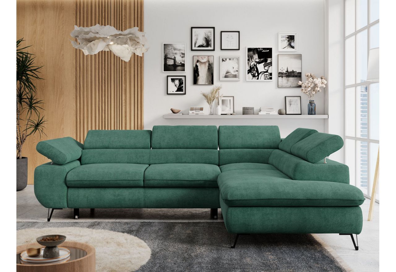 Narożnik PETER L - strona prawa - ciemnozielony, struktura