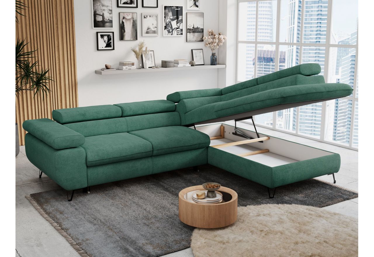 Narożnik PETER L - strona prawa - ciemnozielony, struktura