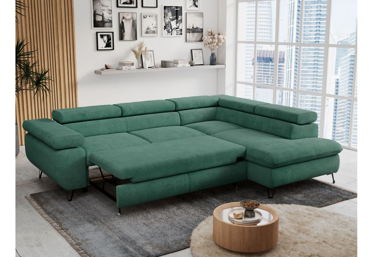 Narożnik PETER L - strona prawa - ciemnozielony, struktura