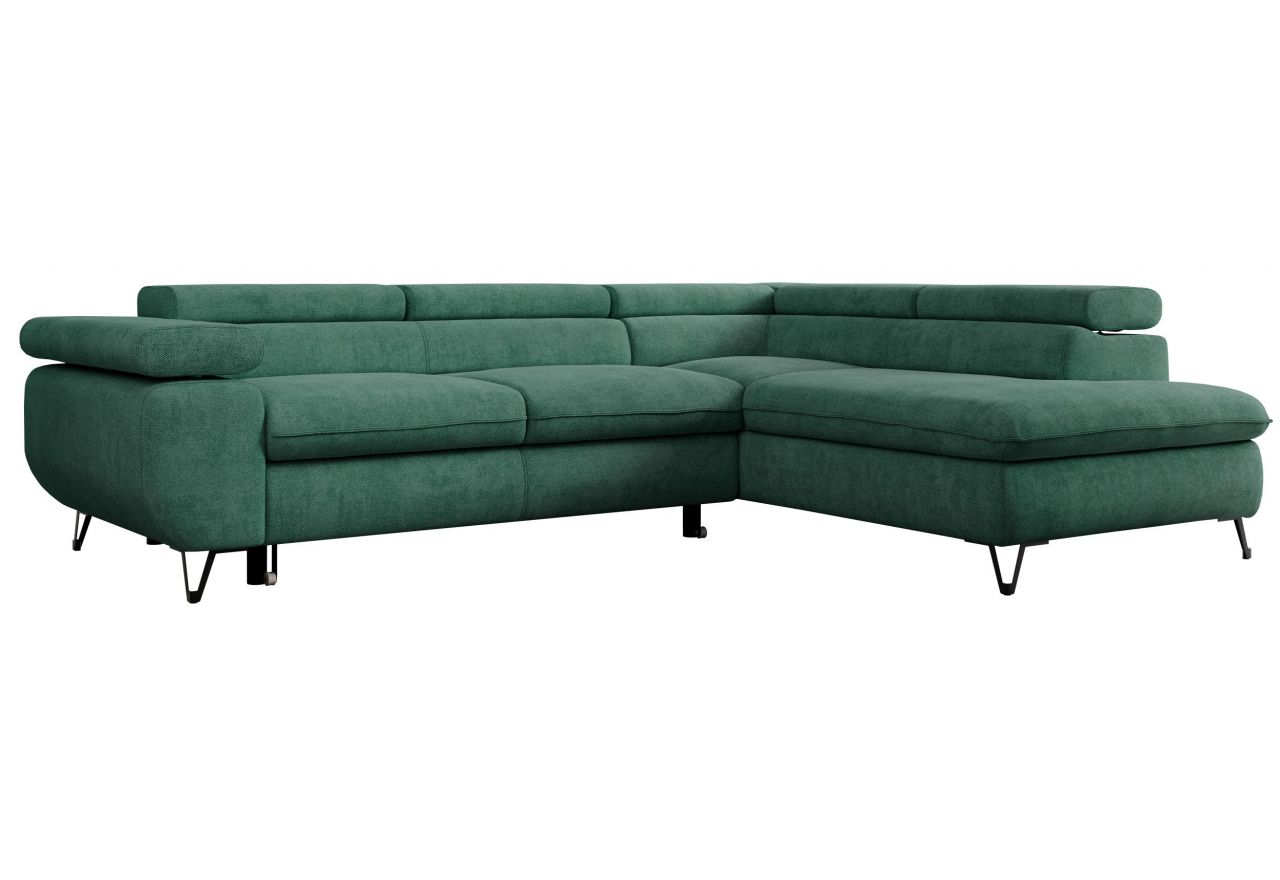 Narożnik PETER L - strona prawa - ciemnozielony, struktura