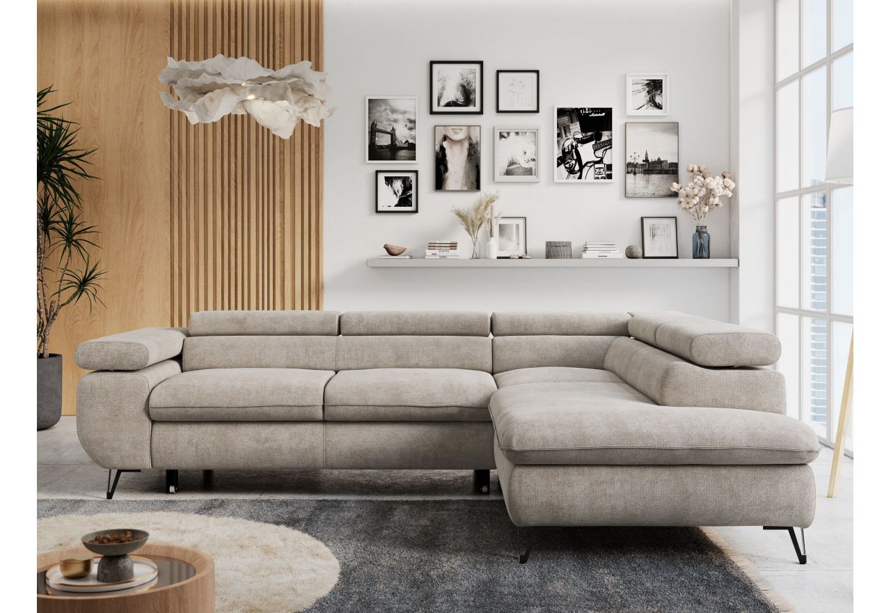 Narożnik PETER L - strona prawa - beżowy, struktura