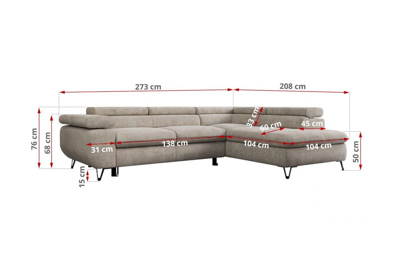 Narożnik PETER L - strona prawa - beżowy, struktura
