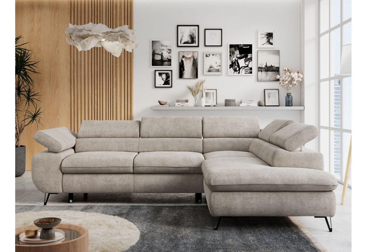 Narożnik PETER L - strona prawa - beżowy, struktura