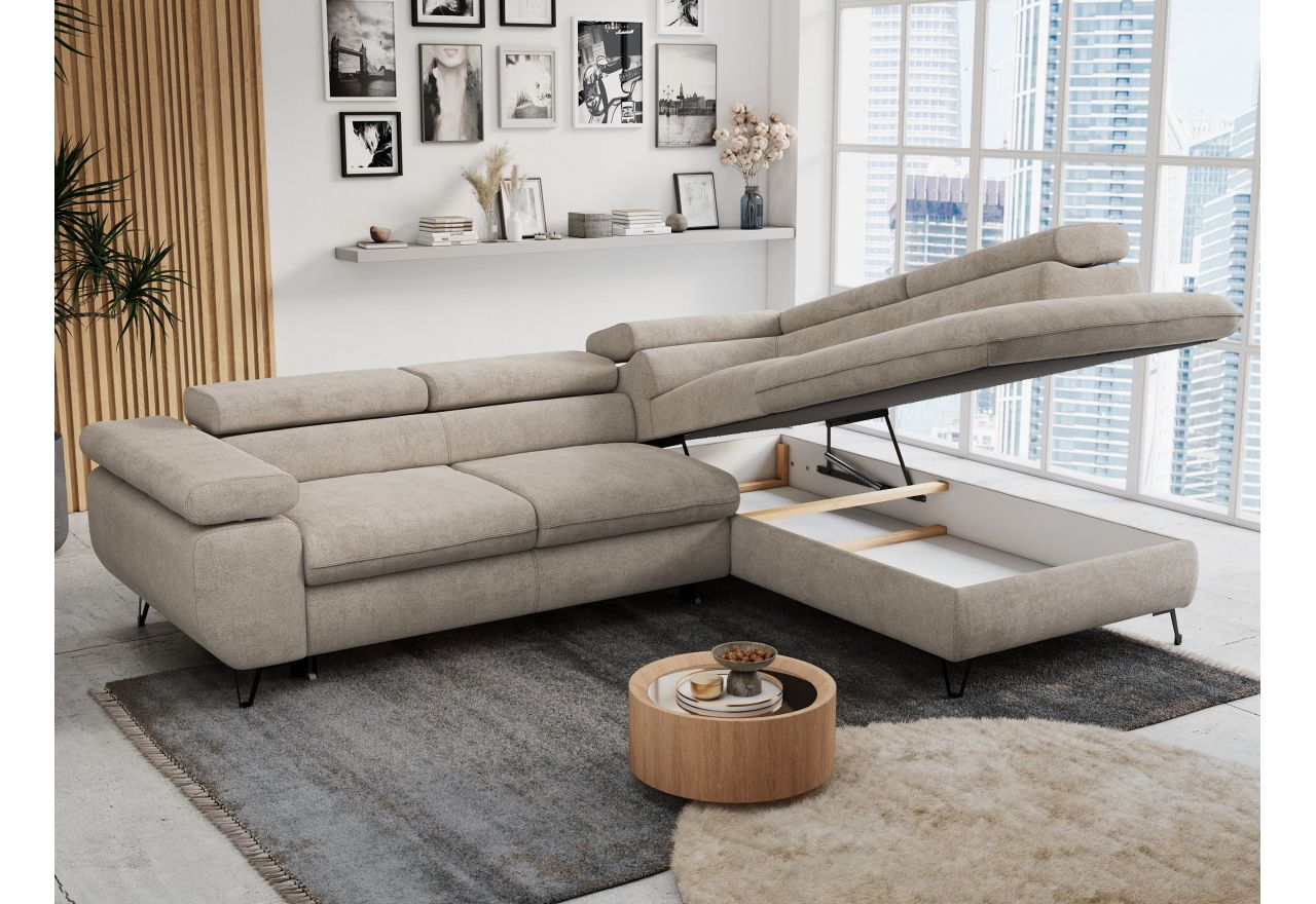 Narożnik PETER L - strona prawa - beżowy, struktura