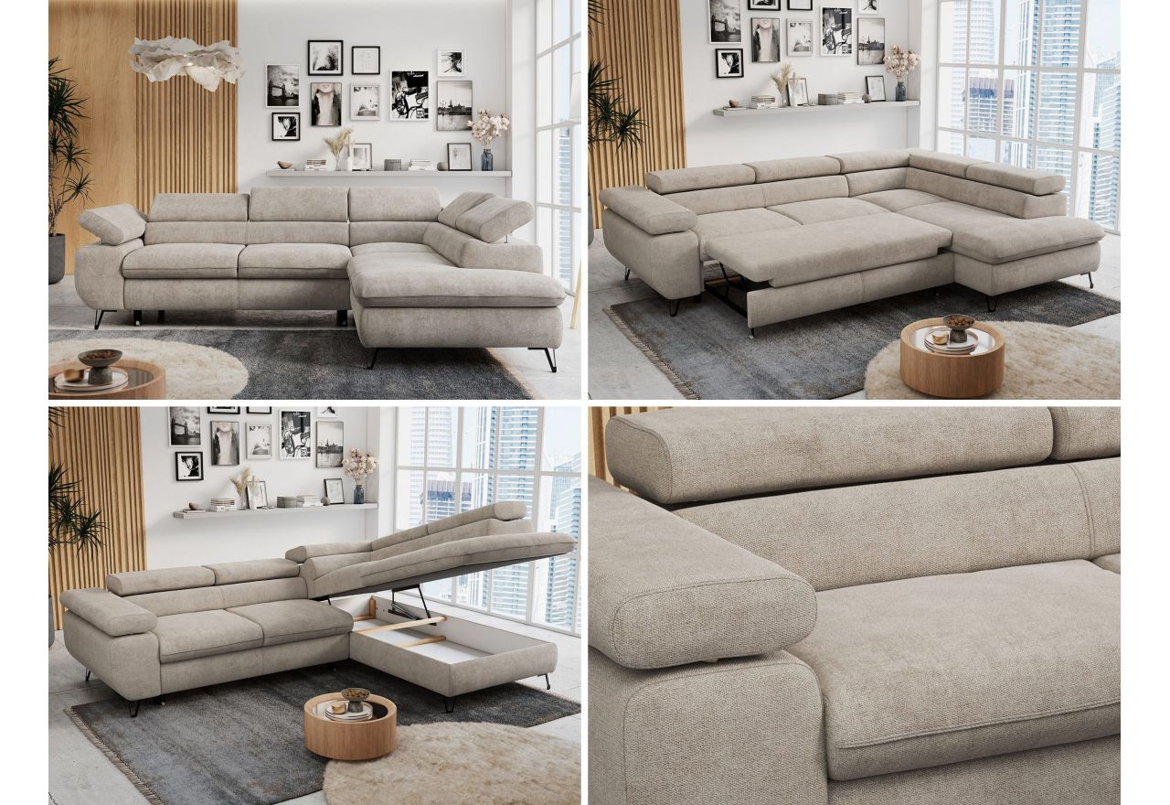 Narożnik PETER L - strona prawa - beżowy, struktura