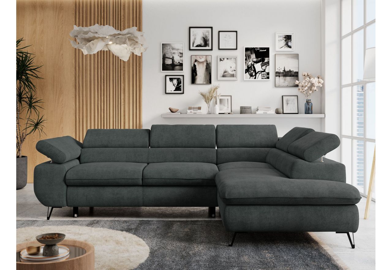 Narożnik PETER L - strona prawa - ciemnoszary, struktura