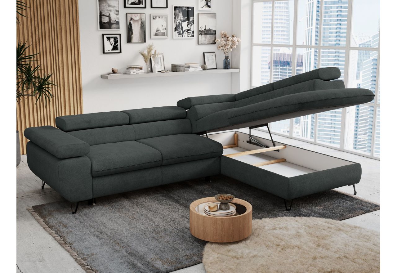 Narożnik PETER L - strona prawa - ciemnoszary, struktura