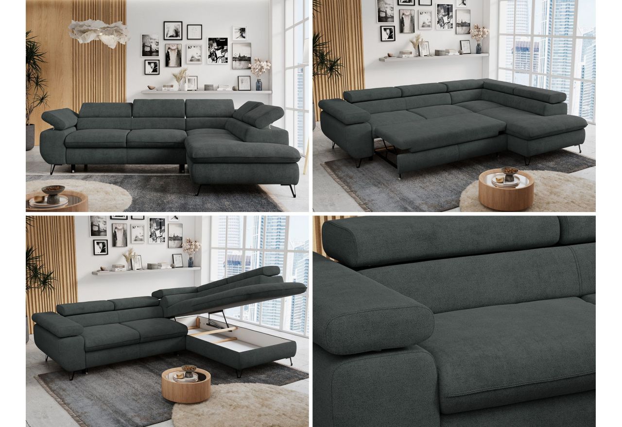 Narożnik PETER L - strona prawa - ciemnoszary, struktura