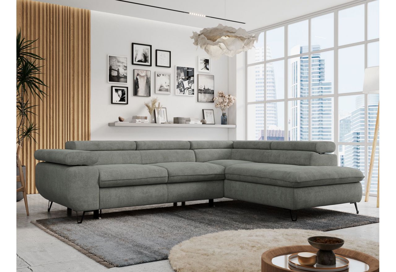 Narożnik PETER L - strona prawa - szary, struktura