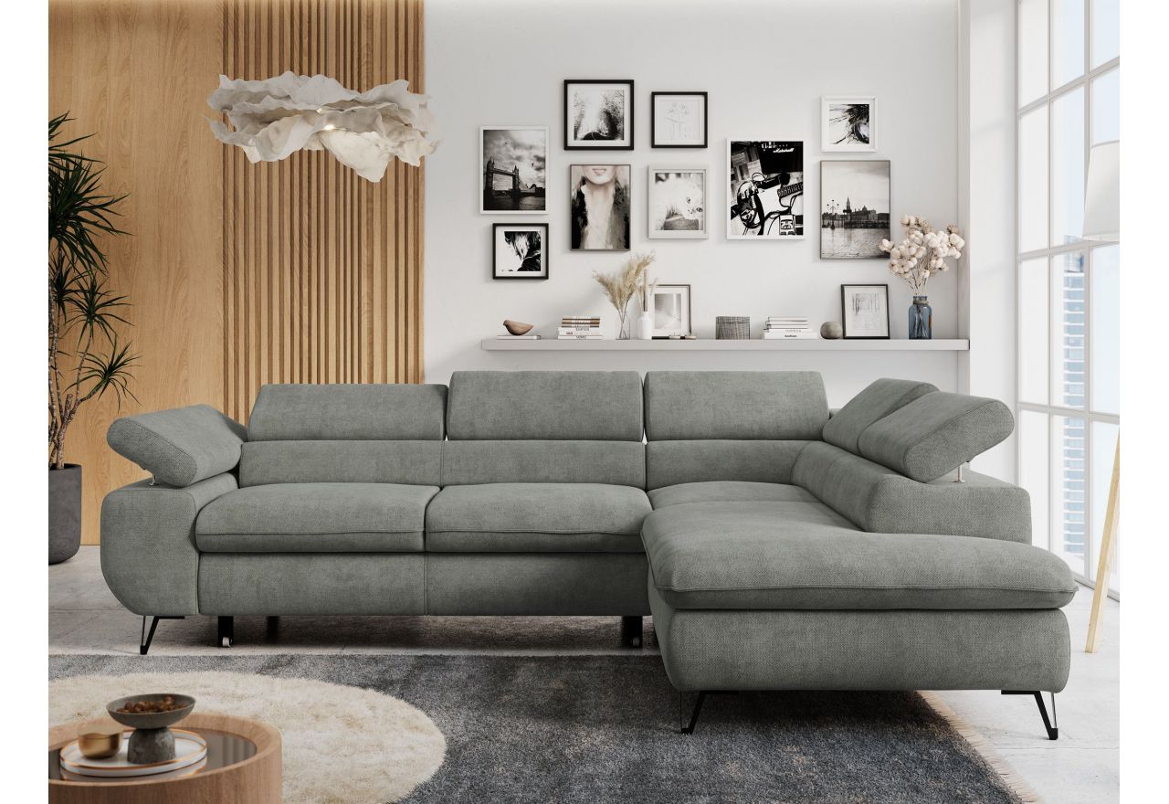 Narożnik PETER L - strona prawa - szary, struktura