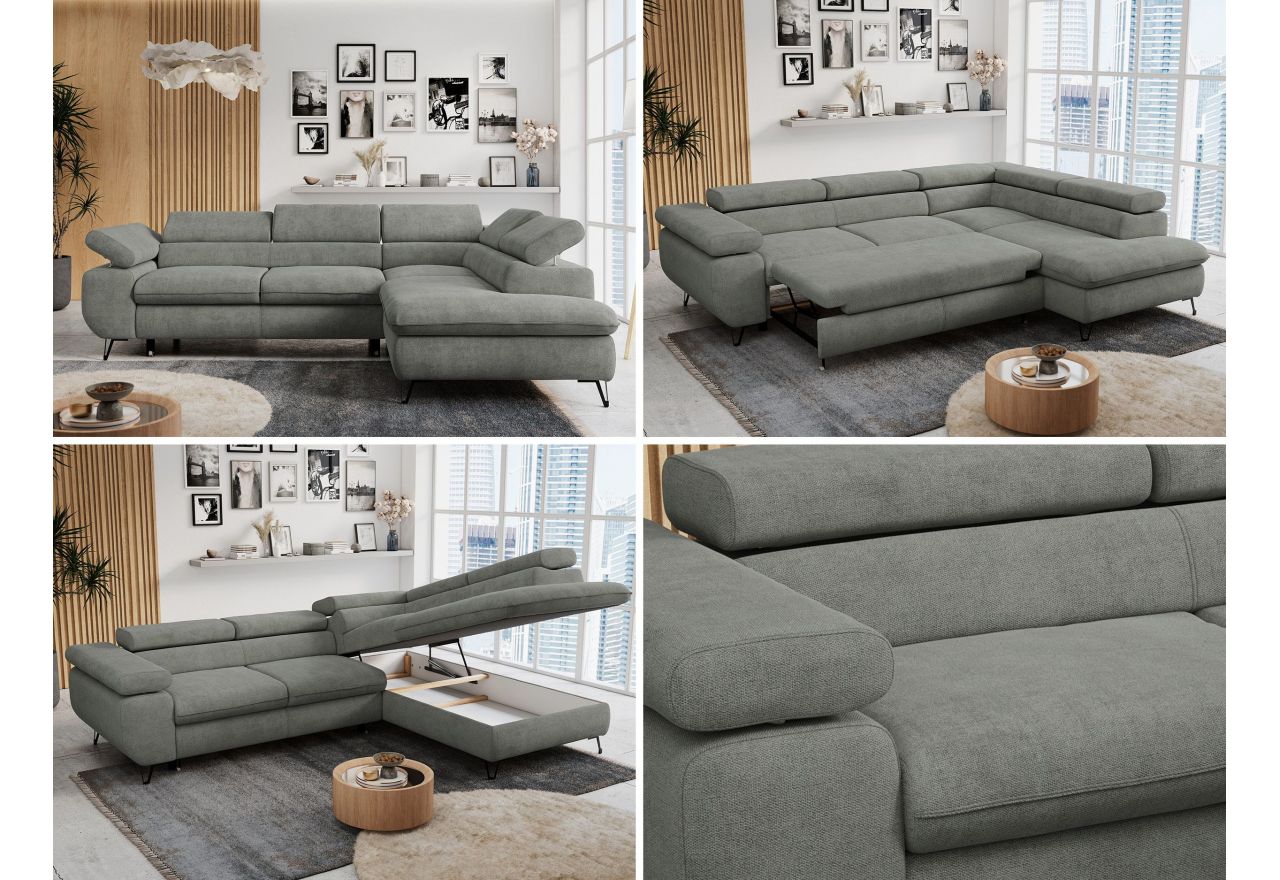 Narożnik PETER L - strona prawa - szary, struktura