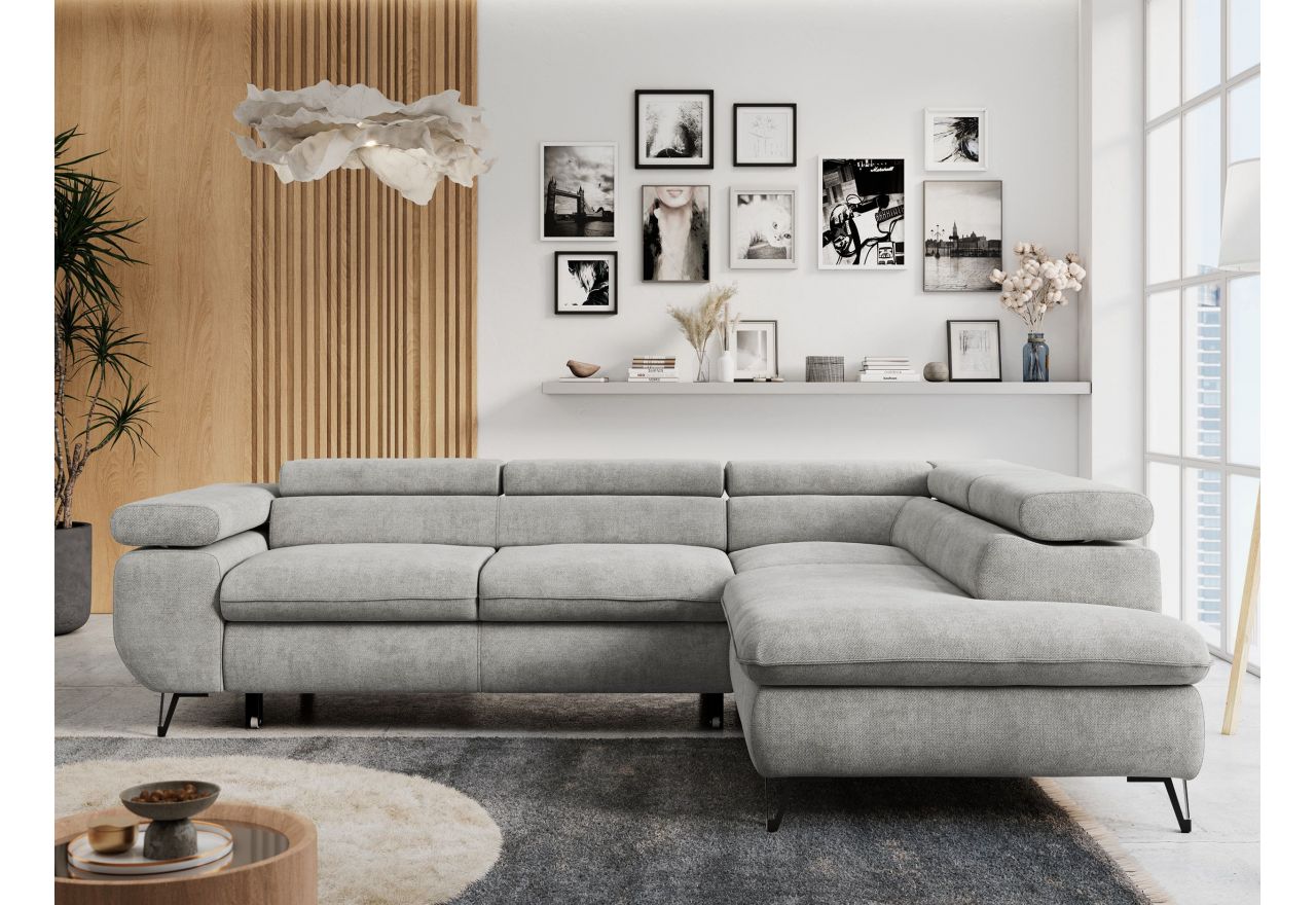 Narożnik PETER L - strona prawa - jasnoszary, struktura