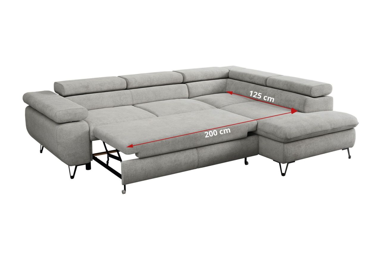 Narożnik PETER L - strona prawa - jasnoszary, struktura