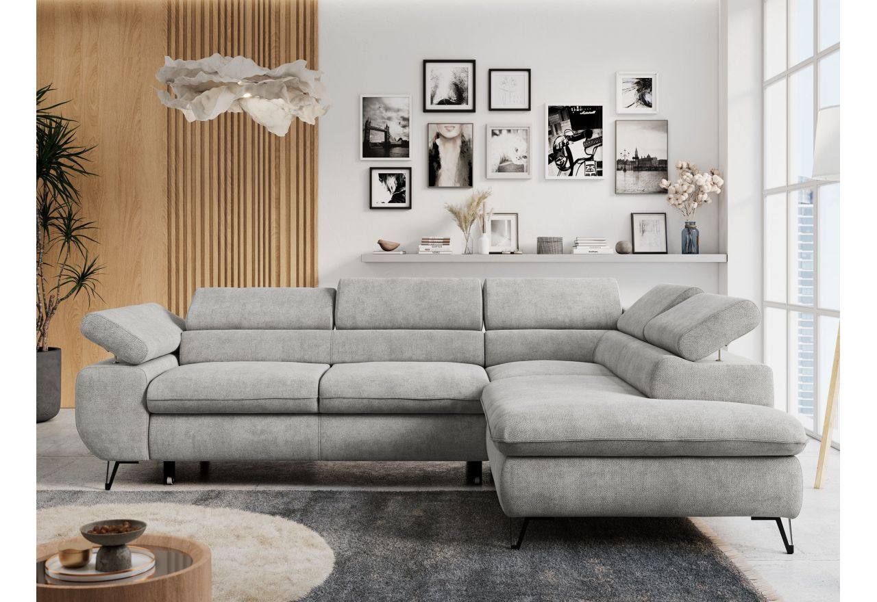 Narożnik PETER L - strona prawa - jasnoszary, struktura