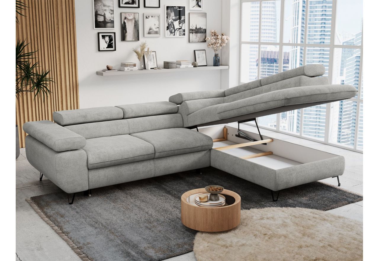 Narożnik PETER L - strona prawa - jasnoszary, struktura