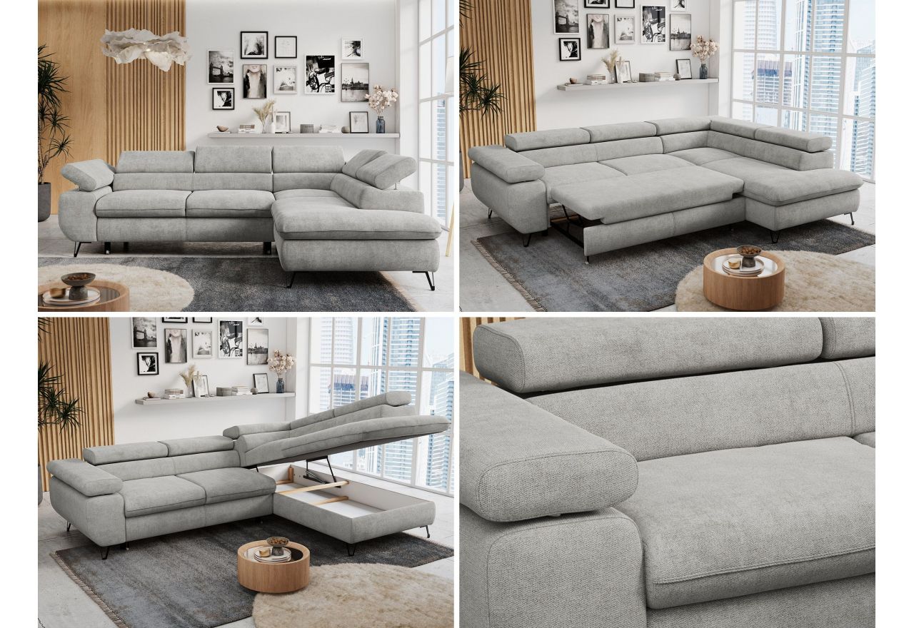 Narożnik PETER L - strona prawa - jasnoszary, struktura