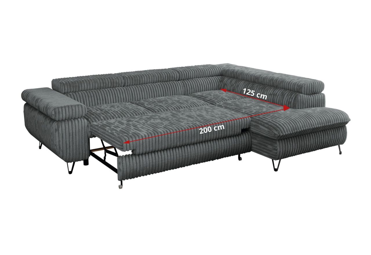 Narożnik PETER L - strona lewa - szary, sztruks