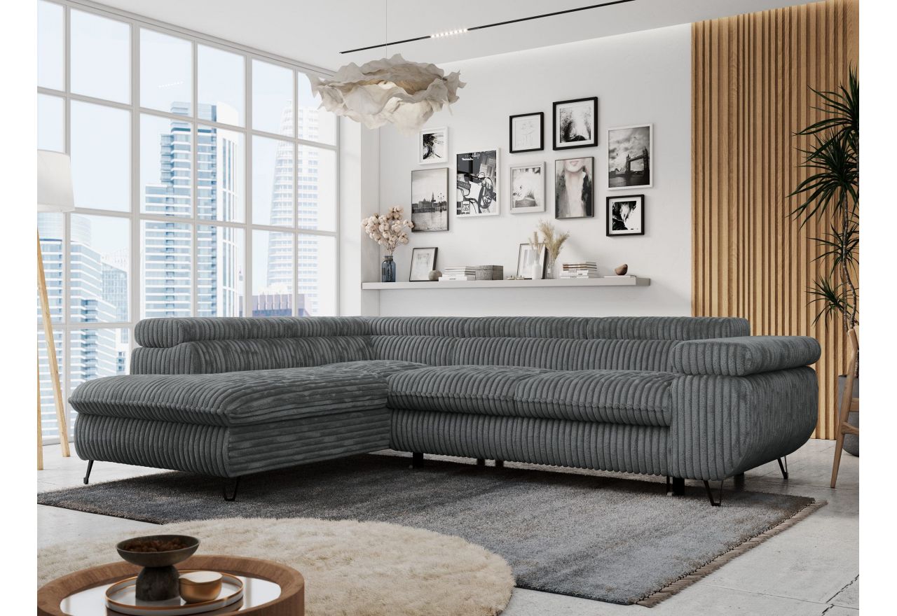 Narożnik PETER L - strona lewa - szary, sztruks