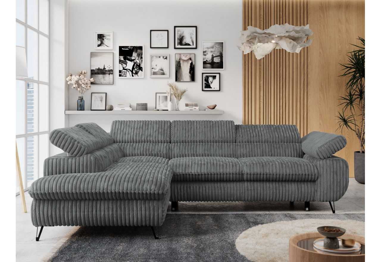 Narożnik PETER L - strona lewa - szary, sztruks