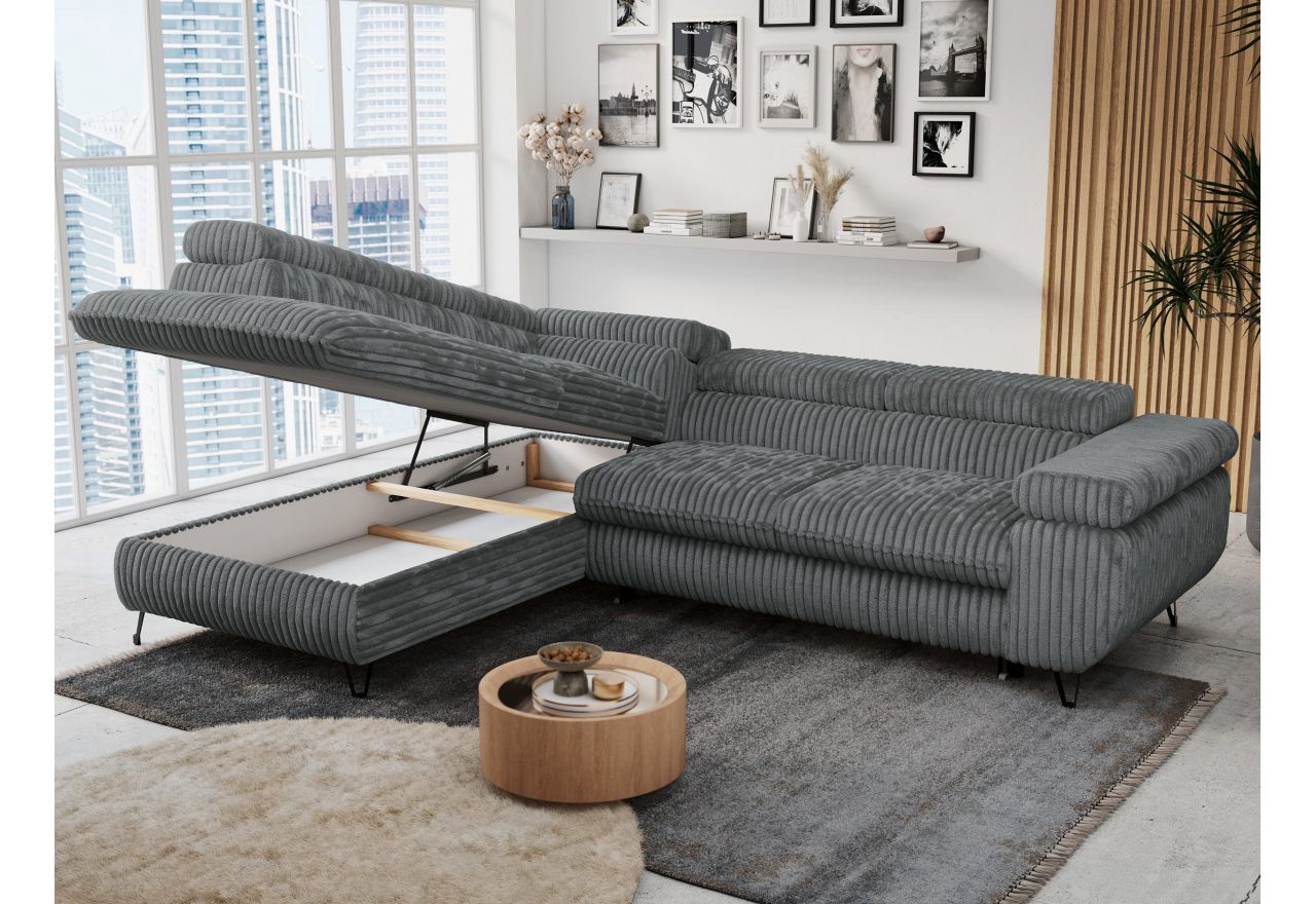 Narożnik PETER L - strona lewa - szary, sztruks