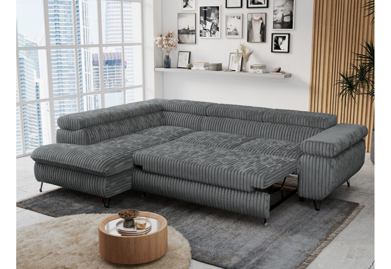 Narożnik PETER L - strona lewa - szary, sztruks