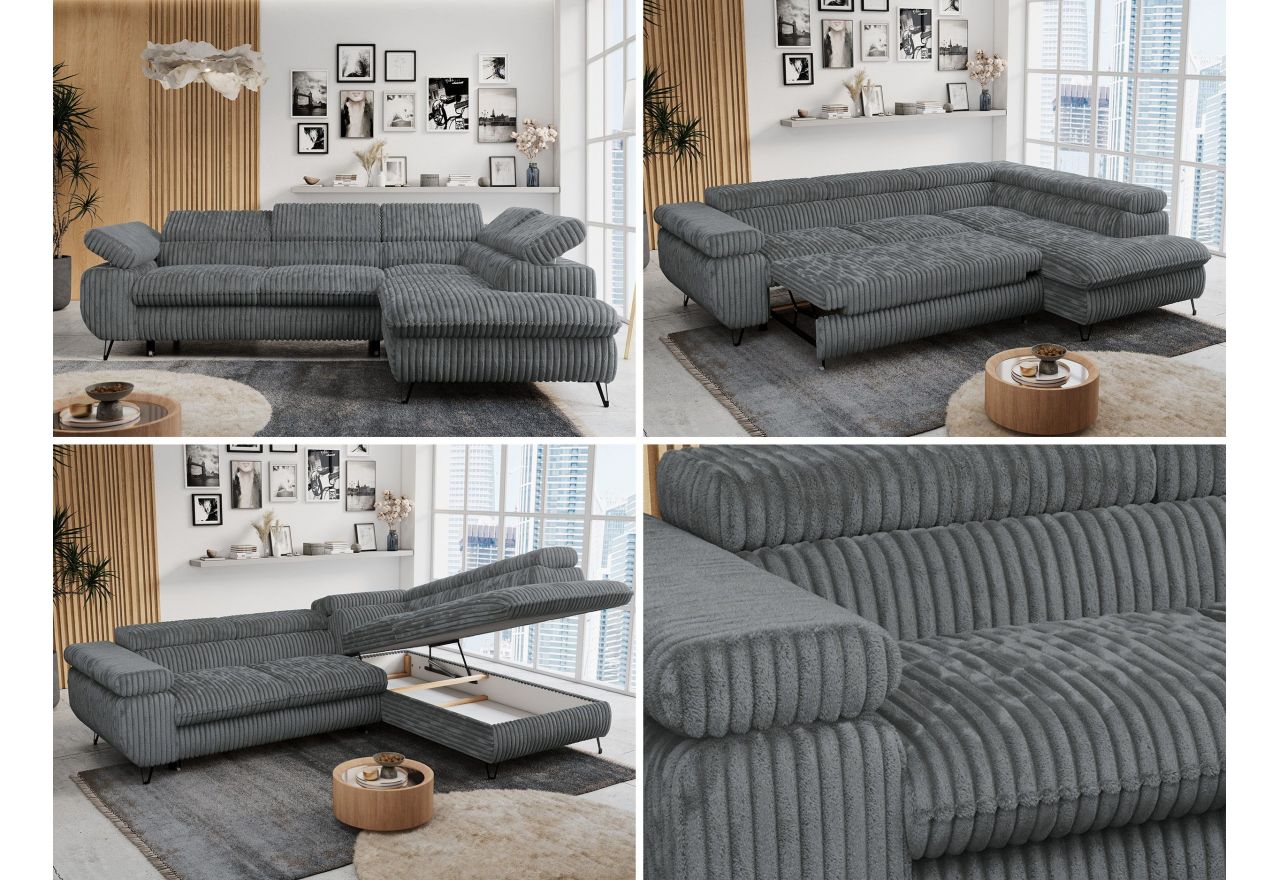 Narożnik PETER L - strona lewa - szary, sztruks