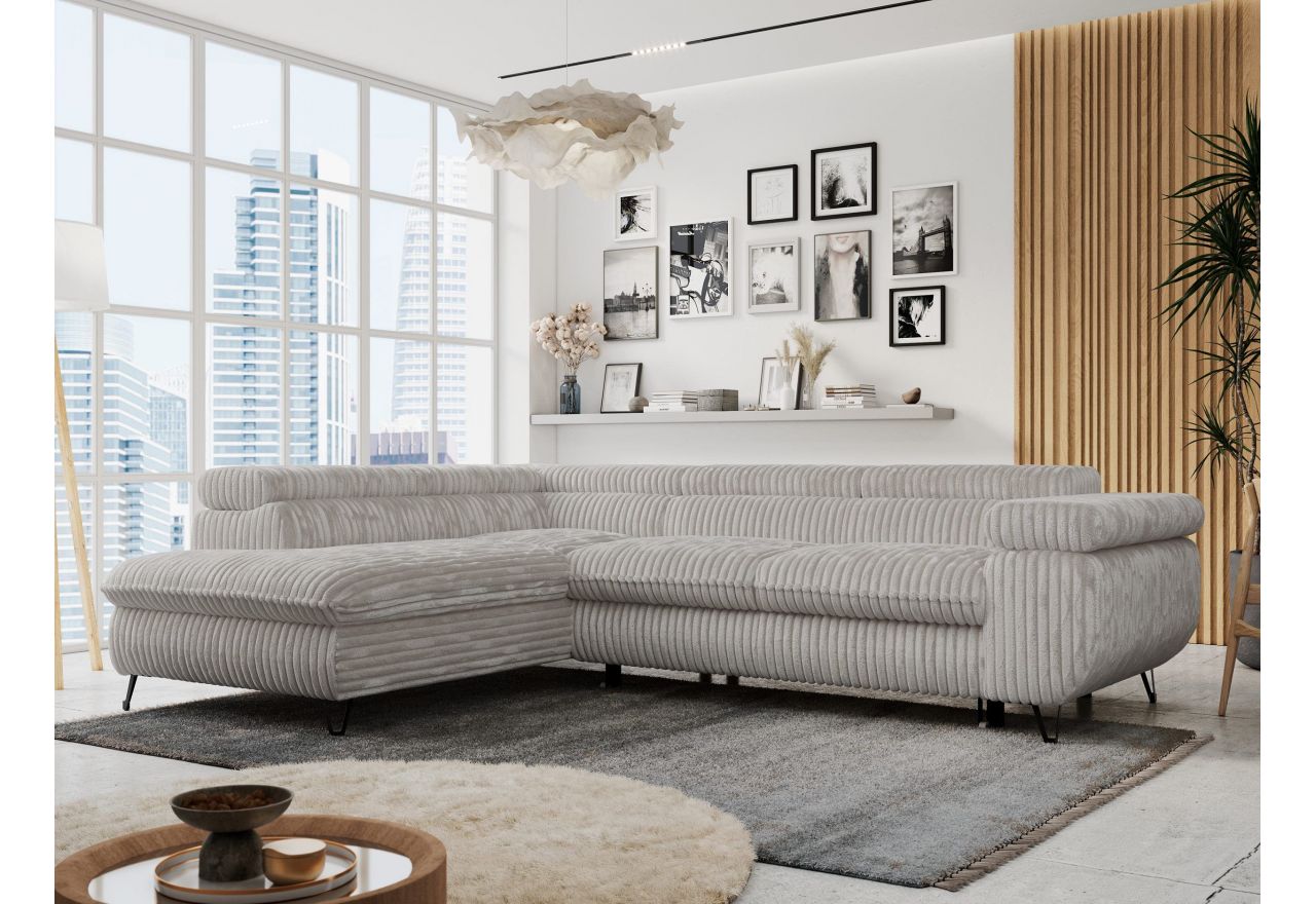 Narożnik PETER L - strona lewa - jasnoszary, sztruks