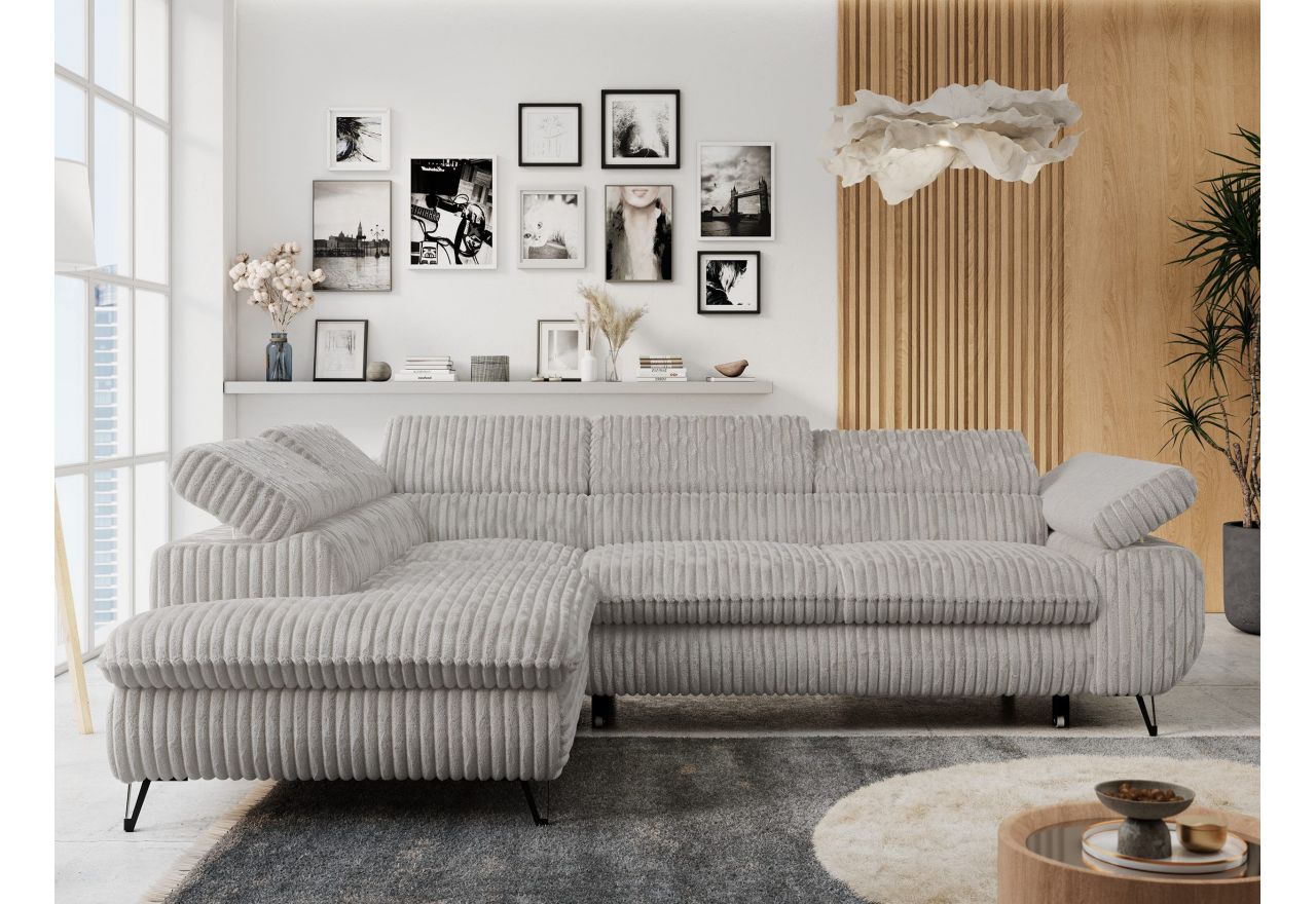 Narożnik PETER L - strona lewa - jasnoszary, sztruks