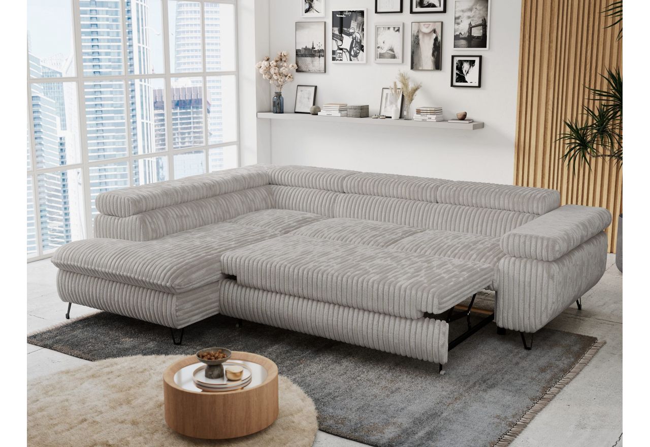 Narożnik PETER L - strona lewa - jasnoszary, sztruks