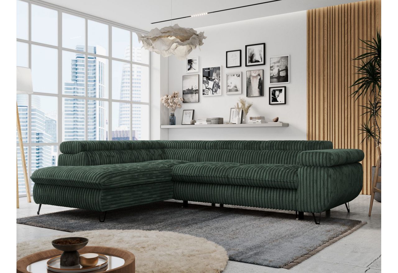 Narożnik PETER L - strona lewa - ciemnozielony, sztruks