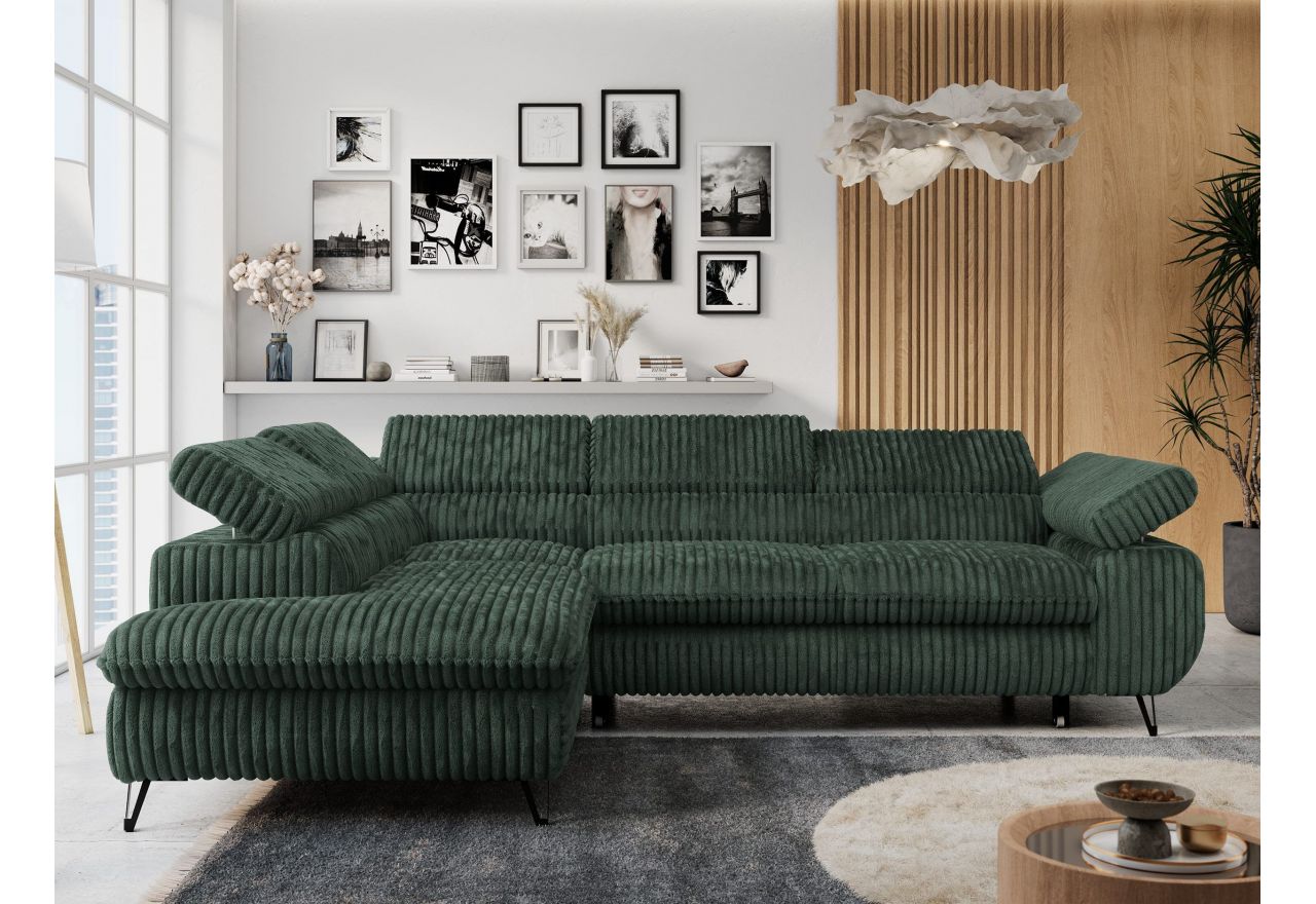 Narożnik PETER L - strona lewa - ciemnozielony, sztruks