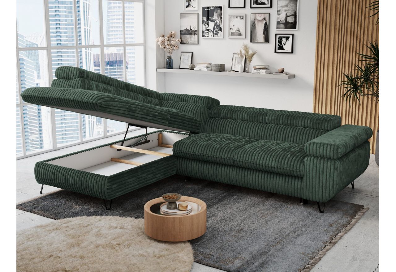 Narożnik PETER L - strona lewa - ciemnozielony, sztruks