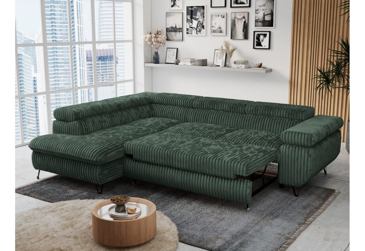 Narożnik PETER L - strona lewa - ciemnozielony, sztruks