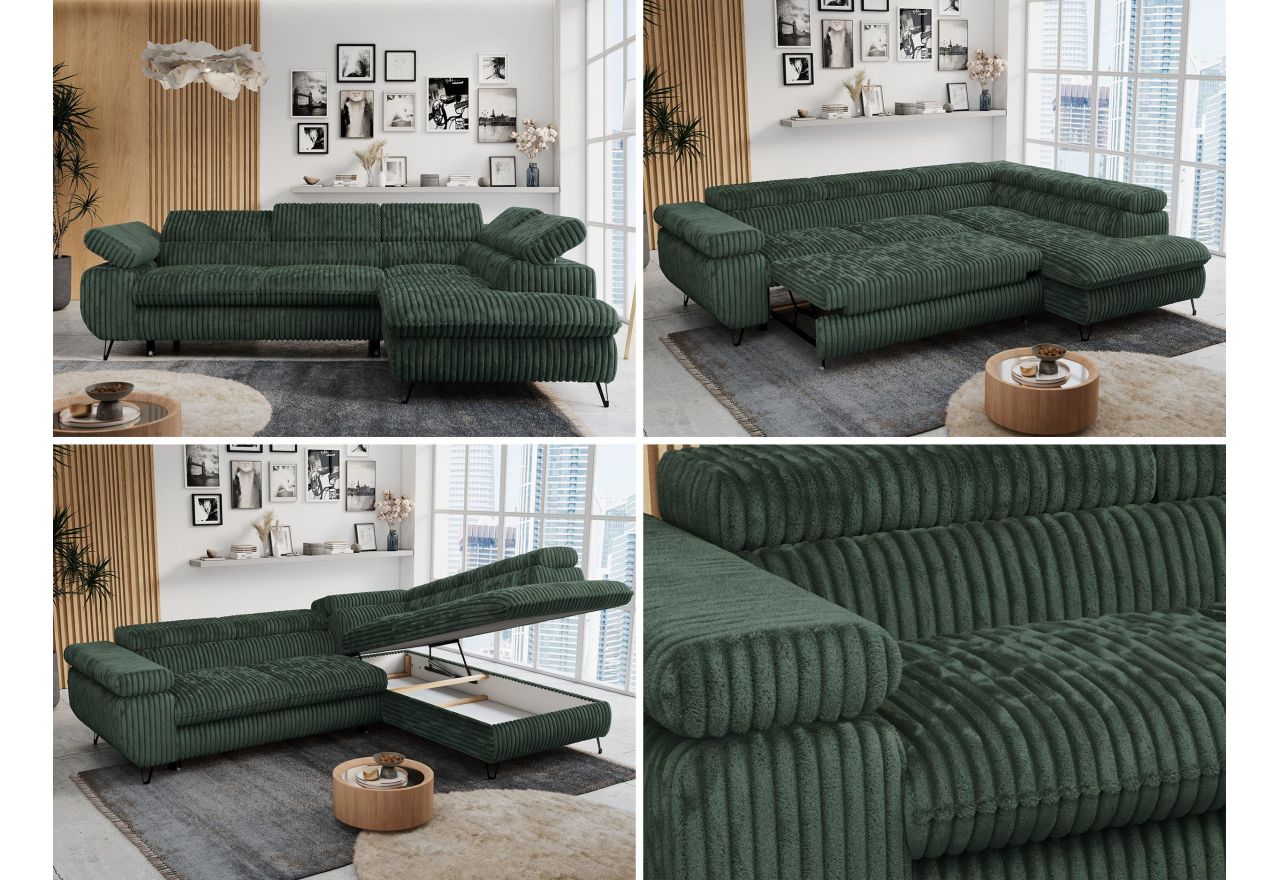 Narożnik PETER L - strona lewa - ciemnozielony, sztruks