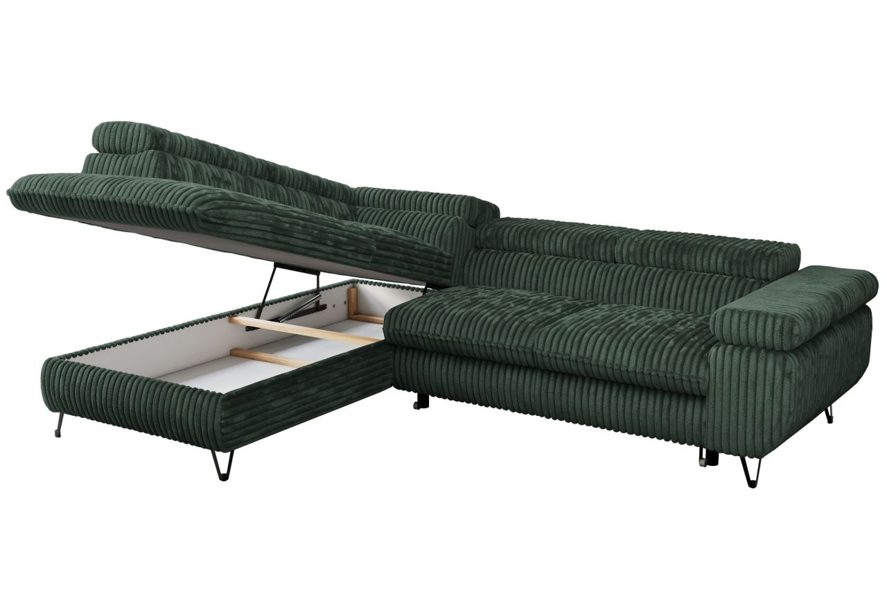 Narożnik PETER L - strona lewa - ciemnozielony, sztruks