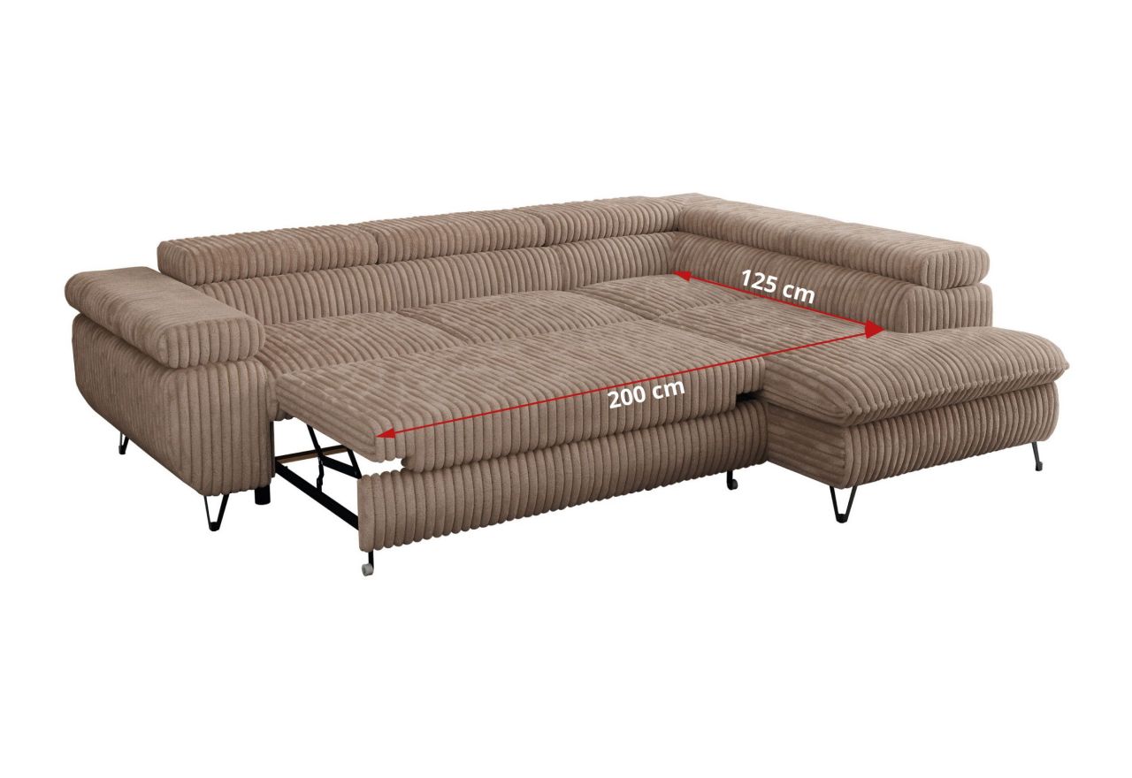 Narożnik PETER L - strona lewa - brązowy, sztruks