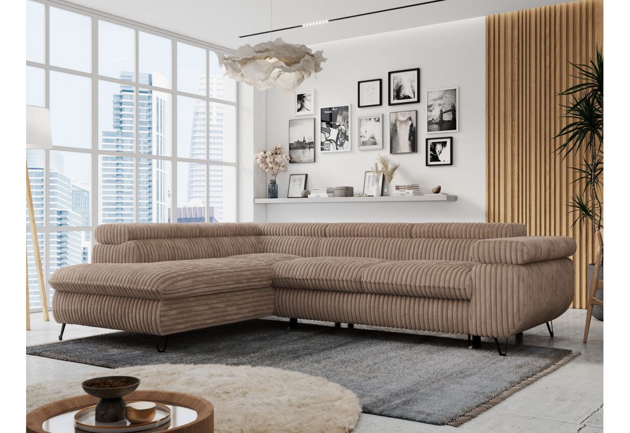 Narożnik PETER L - strona lewa - brązowy, sztruks