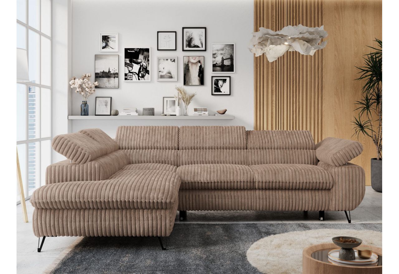 Narożnik PETER L - strona lewa - brązowy, sztruks