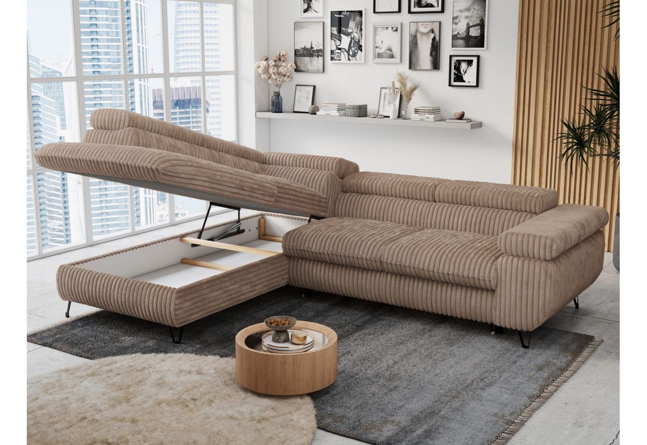 Narożnik PETER L - strona lewa - brązowy, sztruks