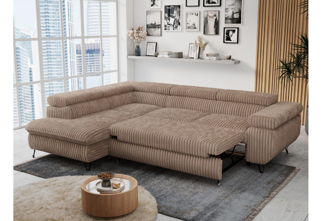 Narożnik PETER L - strona lewa - brązowy, sztruks