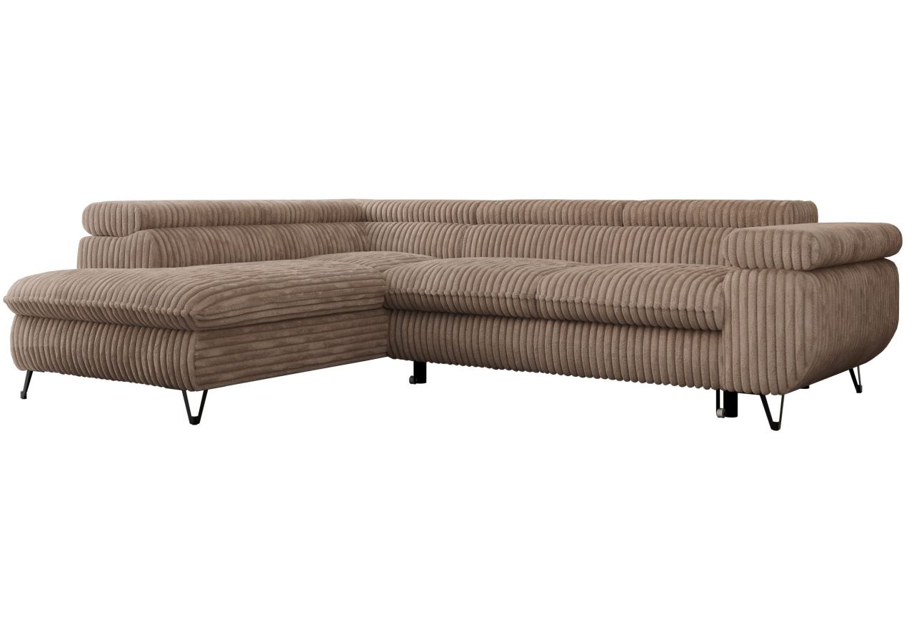 Narożnik PETER L - strona lewa - brązowy, sztruks