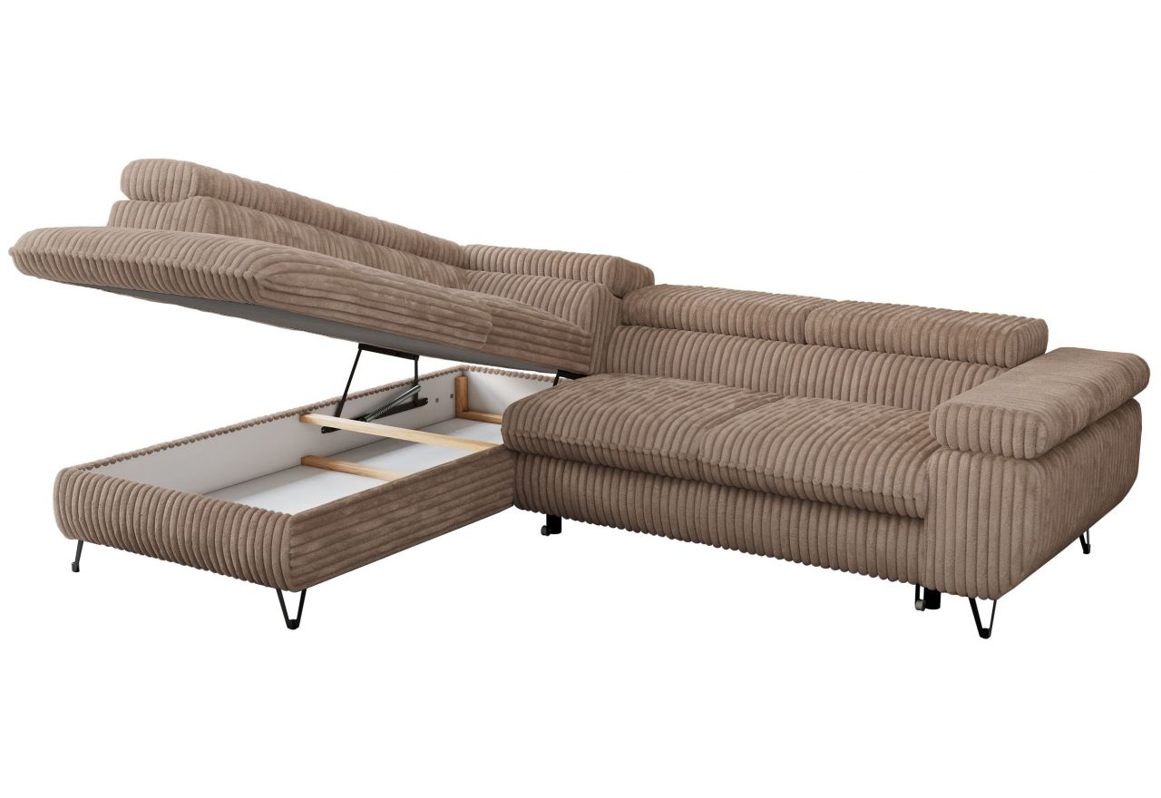 Narożnik PETER L - strona lewa - brązowy, sztruks