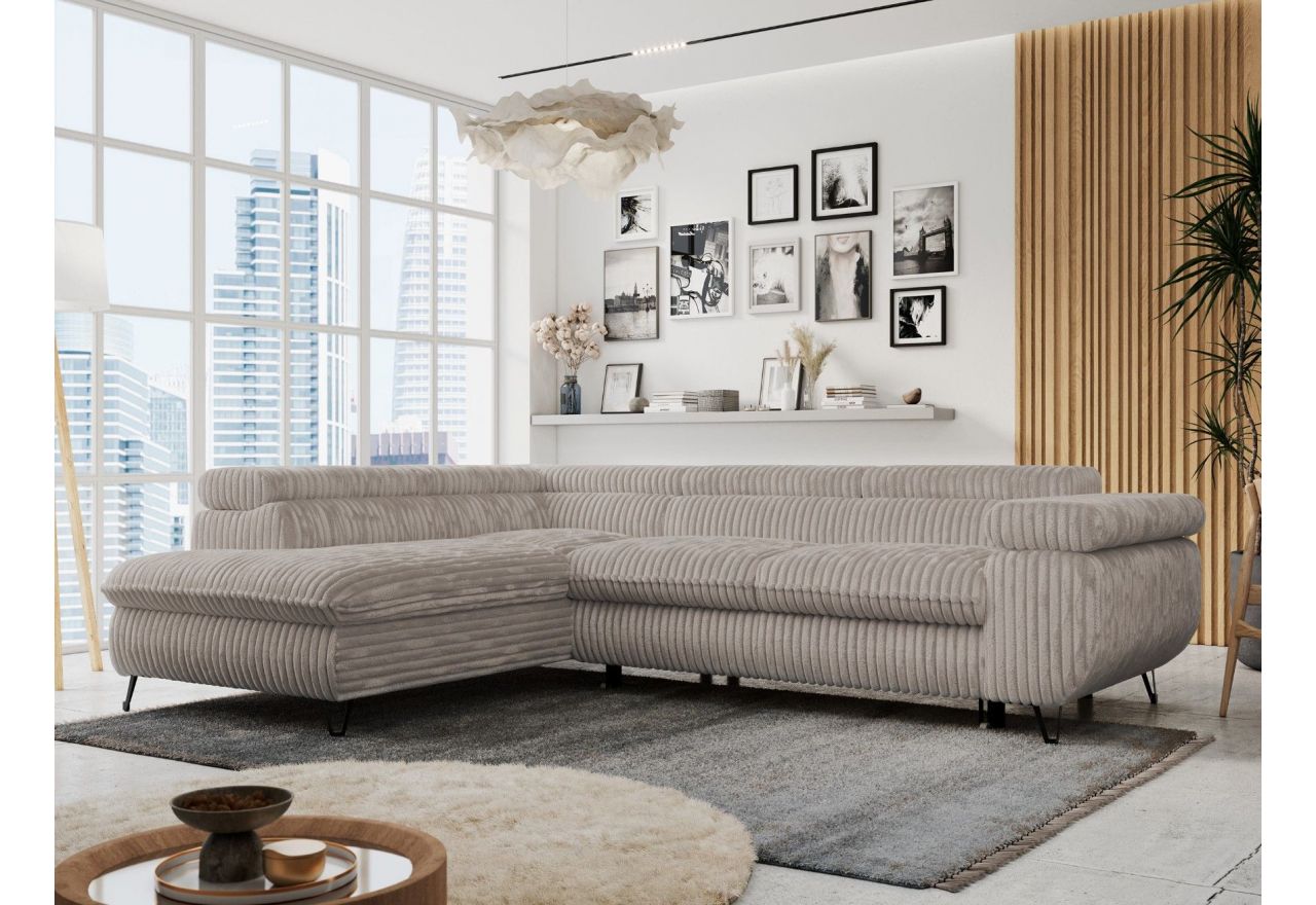 Narożnik PETER L - strona lewa - jasnobrązowy, sztruks