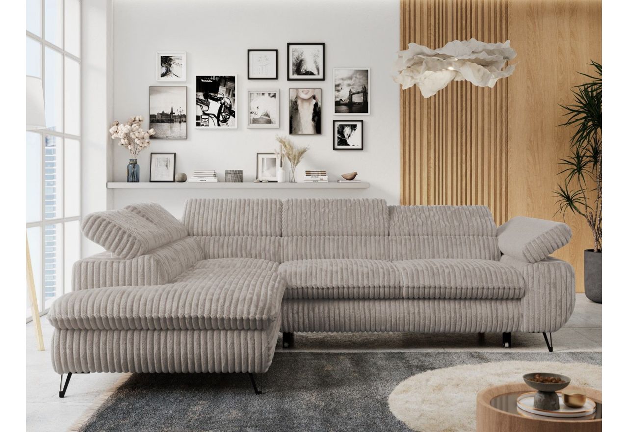 Narożnik PETER L - strona lewa - jasnobrązowy, sztruks