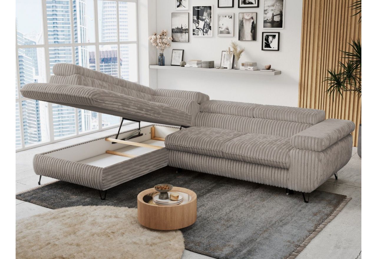 Narożnik PETER L - strona lewa - jasnobrązowy, sztruks