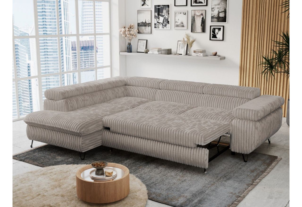 Narożnik PETER L - strona lewa - jasnobrązowy, sztruks