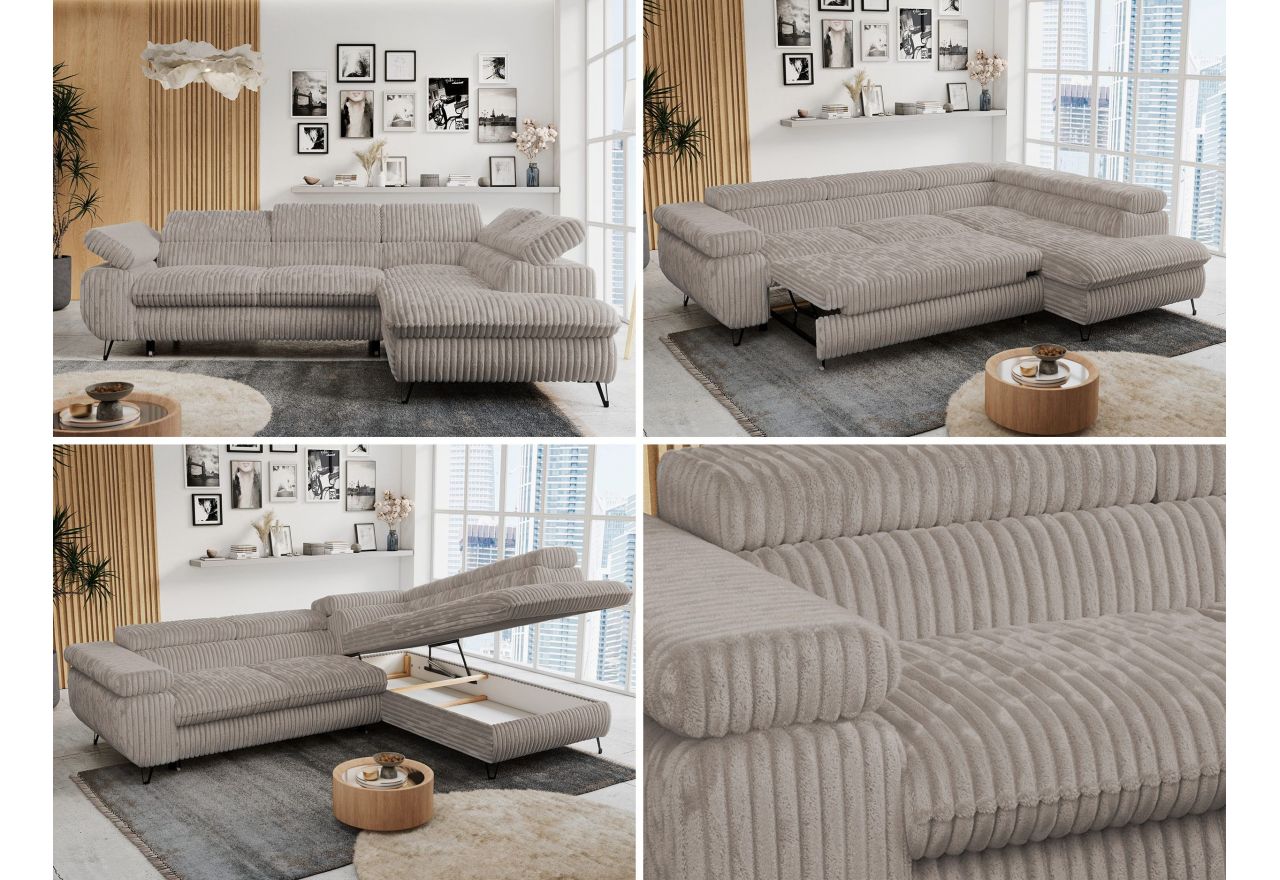 Narożnik PETER L - strona lewa - jasnobrązowy, sztruks