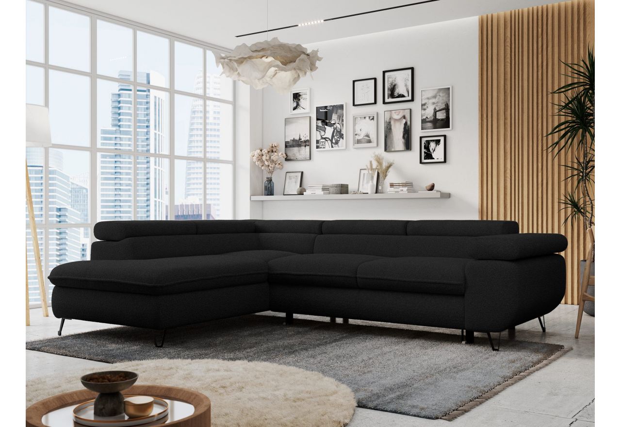 Narożnik PETER L - strona lewa - czarny, boucle