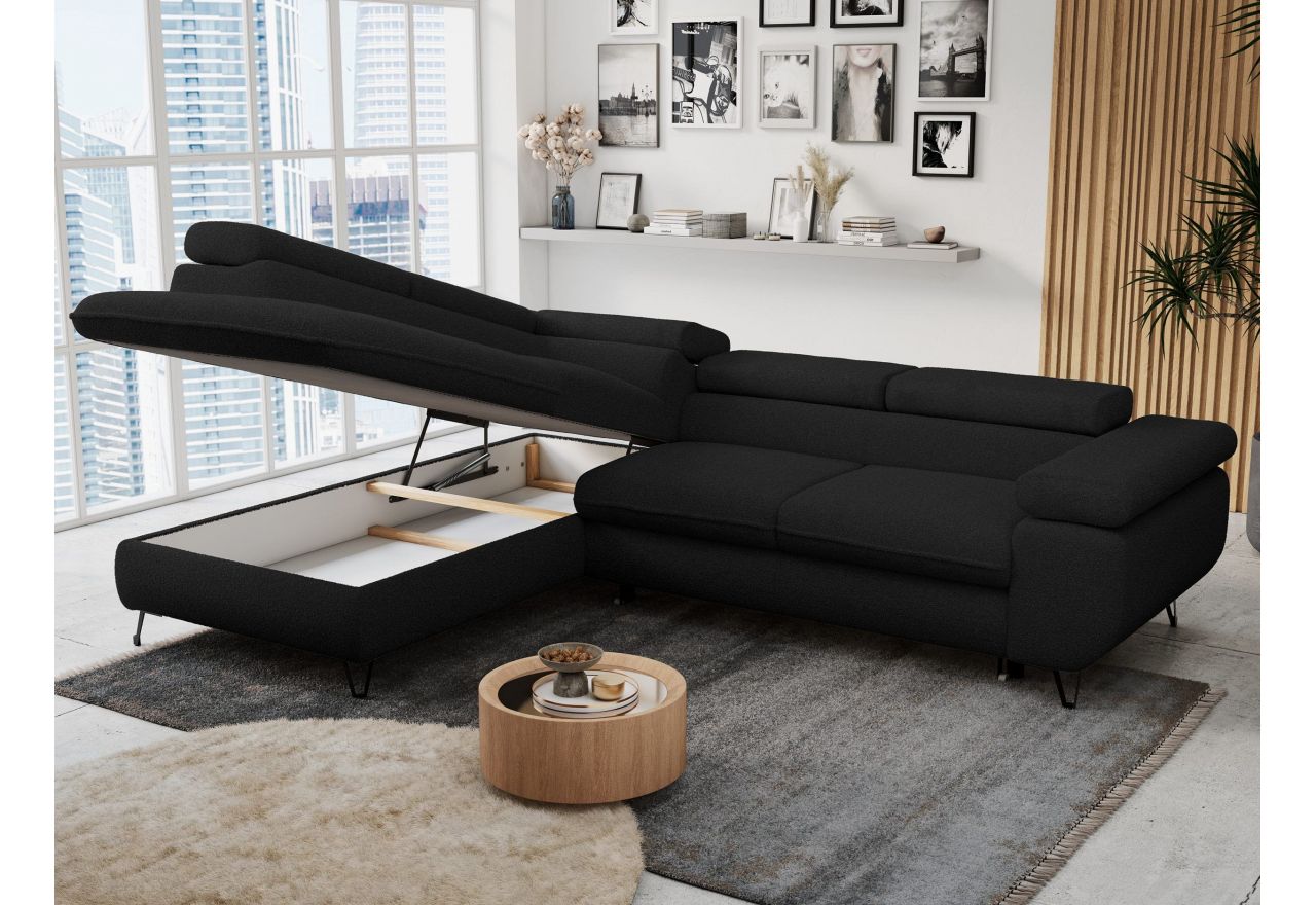 Narożnik PETER L - strona lewa - czarny, boucle